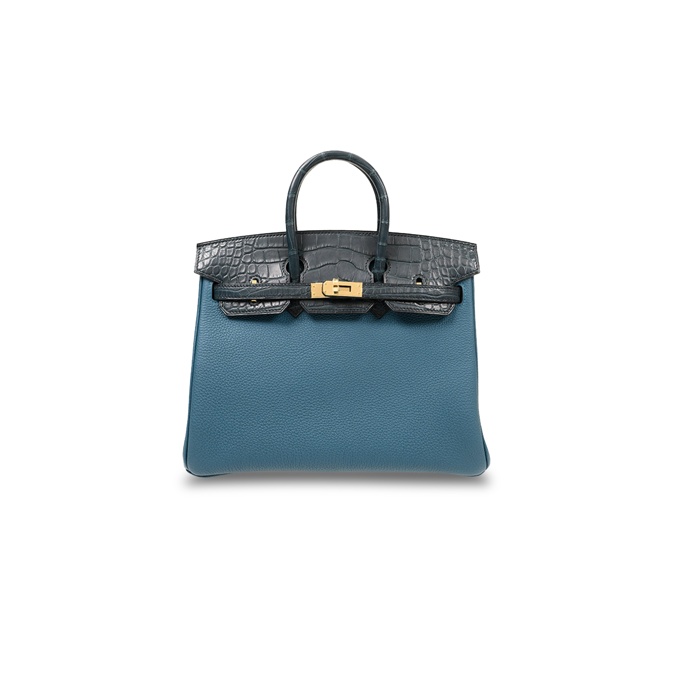 HERMÈS MASTER BIRKIN 25 CROCODILE AND TOGO LEATHER STORM BLUE GOLD BUCKLE H076216CK35 (25*20*13cm)